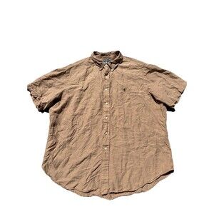 Vintage Ralph Lauren Classic Mens XXL Linen/Silk Blend Button Down Shirt Tan